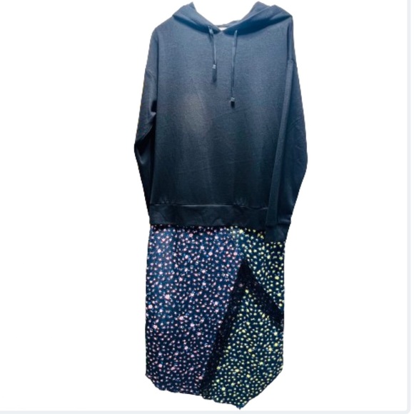 TOPSHOP Hoodie Sweatshirt Hybrid Floral Lace Asymmetrical Hem MIDI Dress Size 4 - Picture 2 of 14